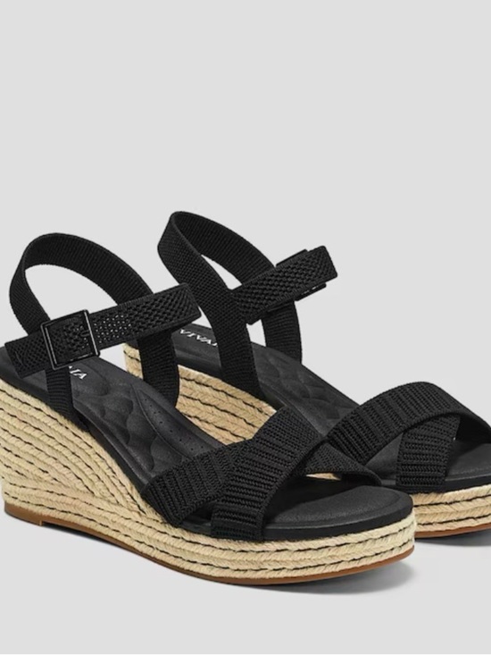 Makayla Ankle Tie Espadrille Wedge Sandals (Black) · NanaMacs Black Espadrille Wedge Sandals with Elastic Straps